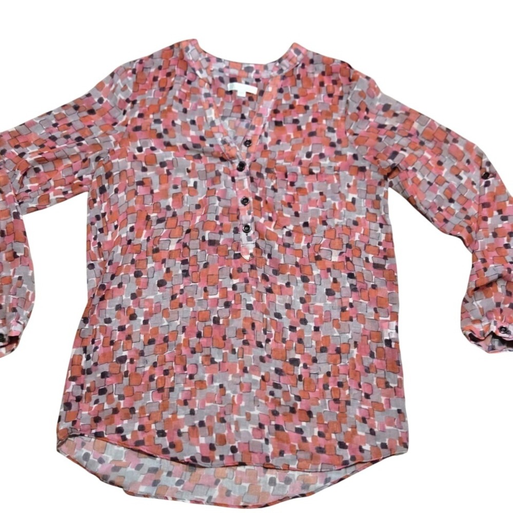JADE MELODY TAM Abstract Print V-Neck Tunic Blouse Top Women's XS‎
